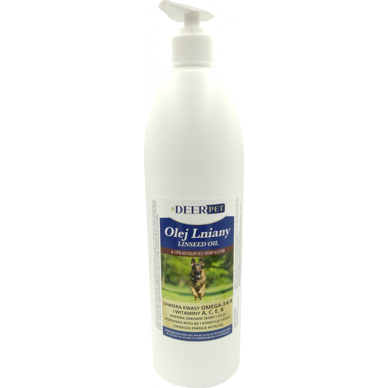 Olej lniany dla psa i kota 1000 ml DEER PET